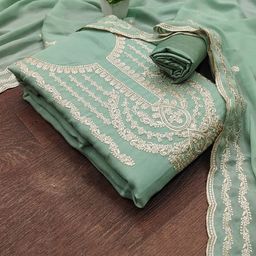 LeeliPeeri Designer Floral Embroidered Thread Work Georgette Unstitched Dress Material-picture-23