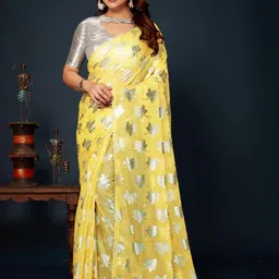 REDFISH Printed Daily Wear Lycra Blend Saree (Yellow)-picture-1