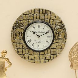 vedas C-Paduma Gold-Toned & White Round Buddha Heritage Wooden Polished Wall Clock-image-69