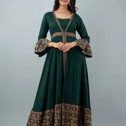 Jaipurite Women Ethnic Motifs Printed Bell Sleeve Layered Anarkali Ankle Length Kurta-54