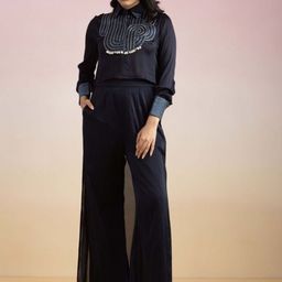 AJIESH OBEROI Printed Shirt Collar Neck Top With Palazzos Co-Ords-image-24