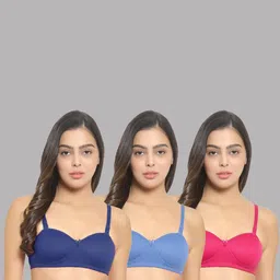 Women Cotton Blue,L-Blue,Pink Padded Non-Wired Lingerie Bra Sport wear Gym Crop Tank Top-42