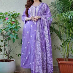 Shriji fashion Women Floral Embroidered Regular Pure Cotton Kurta with Trousers & With Dupatta-picture-28