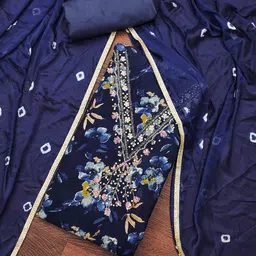 SHADOW & SAINING Floral Printed Beads And Stones Semi-Stitched Dress Material-image-92