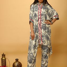 all about you Floral Printed Shirt Collar Pure Cotton Tunic With Trousers-image-29