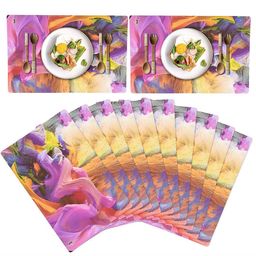 ROMEE 12Pcs Pink & Yellow printed Rectangle Shape Table Placemats-27