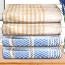 Athom Living Blue & Gold-Toned 4 Pieces Striped Cotton 210 GSM Bath Towels-image-40
