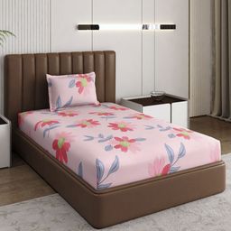 Monte Carlo Pixel Magenta & Grey Floral Printed 120 TC Single Bedsheet Set 1.52 m x 2.30 m-image-2