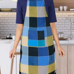 KANUSHI INDUSTRIES Black & Blue Checked Cotton Waterproof Chef Apron-image-86