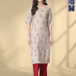 HERE&NOW Selection Of 3 Floral Printed Round Neck Straight Kurta-picture-22
