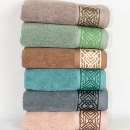 Myntra Elegant Homes 6-Pcs Peach & Grey Printed 520 GSM Pure CottonHandTowel-7