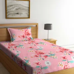 Myntra Elegant Homes Pink & Green Printed 300 TC Single Bedsheet Set- 225 cm x 150 cm-image-96