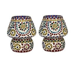 SOMIL Pack of 2 Multicoloured Textured Glass Frusturical Shaped Decorative Table Lamp-image-25
