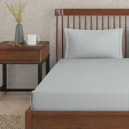 Fabindia Grey & White Nile Striped 104 TC Cotton King Bedsheet With 2 Pillow Covers-image-48