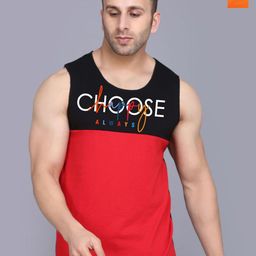 SLOWLORIS Pack Of 2 Printed Combed Cotton Gym Vests VSL26 CMB(CHS BLACKRED)(ZOZO ORANGE)-image-49