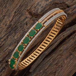Kushal's Fashion Jewellery Green Gold-Plated Zircon Stone Studded Kada Bangle-40