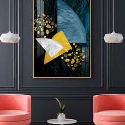 THE NEXT DECOR Golden Azure Symphony Glass Finish Vertical Wall Art-image-76