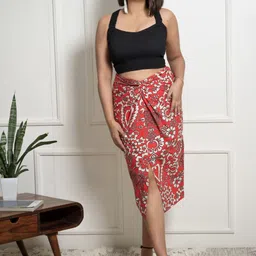 Label Tanvee Printed Front Knot Midi Skirt-image-33