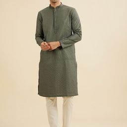 Manyavar Ethnic Motifs Embroidered Mandarin Collar Thread Work Kurta With Trouser-picture-34