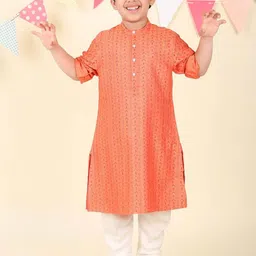 Fabindia Boys Geometric Printed Band Collar Kurta-image-97