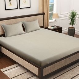 SOKNACK Cream-Coloured 300 TC King Bedsheet with 2 Pillow Covers-image-34