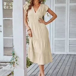 StyleCast Flutter Sleeve A-Line solid Midi Dress image 5