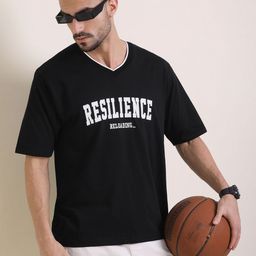 DILLINGER Men Typography Printed V-Neck Pure Cotton Oversized T-shirt-image-43