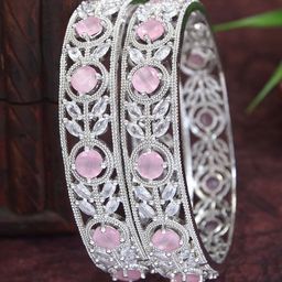 Anouk Set Of 2 Silver-Plated American Diamond Studded Bangles-image-70