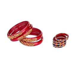 SOMIL Set Of 8 Red Alloy Artificial Stones and Beads Antique Bangles-image-89