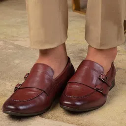 Tresmode Men The Bern Brown Double Monk Shoes-image-62