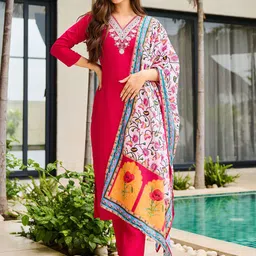 Siya Fashion Floral Embroidered Straight Kurta With Trousers & Dupatta-picture-18