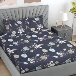Myntra Elegant Homes Purple & Brown Floral 300 TC King Bedsheet with 2 Pillow Covers-picture-3