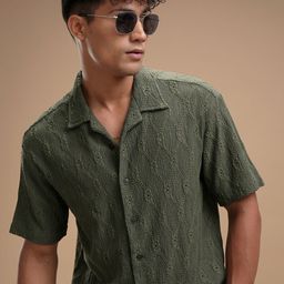 HIGHLANDER Men Comfort Relaxed Fit Textured Cuban Collar Casual Shirt-picture-3