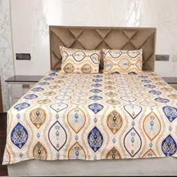 AJISH Gold-Toned Geometric 180 TC King Bedsheet with 2 Pillow Covers Set 223.52 CM X 24 CM-picture-8