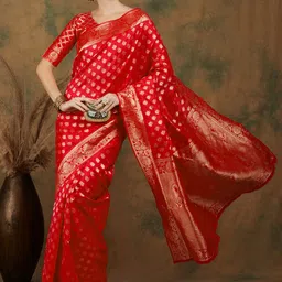 Sangria Red Ethnic Motifs Woven Design Silk Blend Kanjeevaram Sarees-picture-16