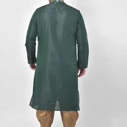 DEYANN PLUS Men Green Ethnic Motifs Printed Plus Size Dupion Silk Kurta with Dhoti Pants image 2