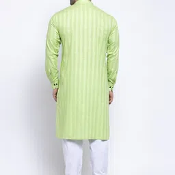 KLOTTHE Men Green Striped Thread Work Kurta image 4