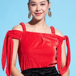 DressBerry Slit Sleeve Velvet Crop Top-image-15