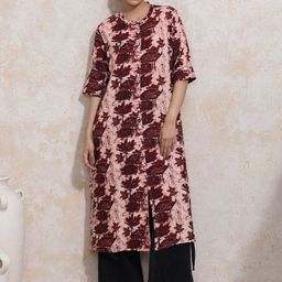 Moara Floral Printed Mandarin Collar Rolled-Up Sleeves A-Line Kurta-image-34