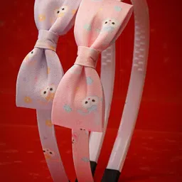 Stoln Set Of 2 Bow Designed Printed Hair Bands-11