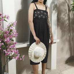 Boho By Athena Floral Embroidered Linen A-Line Midi Dress-image-84
