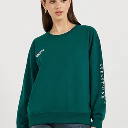 Styli Women Regular Fit Round Neck Longline Slogan Print Sweatshirt-image-12