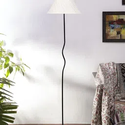 Devansh Off-White & Black Iron Frustum Floor Lamp With Shade image 4