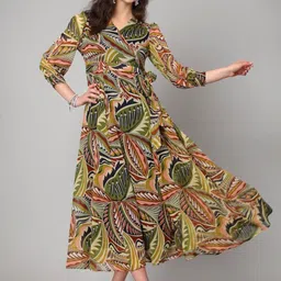 Pinly Women Geometric Printed Belted Fit & Flare Dress-picture-2