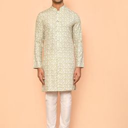 Arihant Rai Sinha Men Paisley Embroidered Regular Sequinned Pure Cotton Kurta with Churidar-image-58