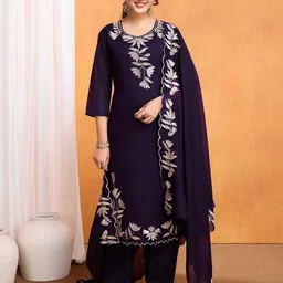 Siya Fashion Floral Embellished Round Neck Straight Kurta With Trouser And Dupatta-picture-26