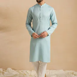 SWAGG INDIA Mandarin Collar Geometric Woven Design Straight Kurta-image-82
