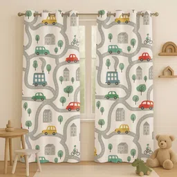 STITCHNEST White & Grey Set of 2 Window Curtain-18