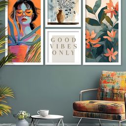 Kotart Orange & Green 4 Pieces Floral And Botanical Wooden Wall Arts-picture-6