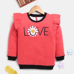 Here&Now X Game Begins Girls Typography Printed Pure Cotton Sweatshirt with Ruffles-image-60